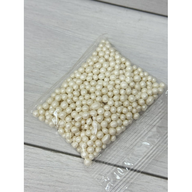 посипка дуті рисові кульки 5 мм білі перламутр. 50 грам