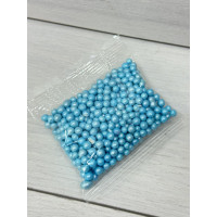 посипка дуті рисові кульки 5 мм блакитні перламутр. 50 грам