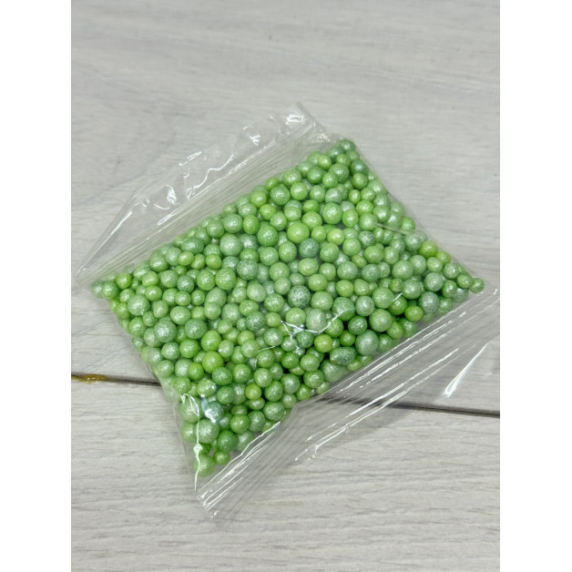 посипка дуті рисові кульки 5 мм салатові перламутр. 50 грам