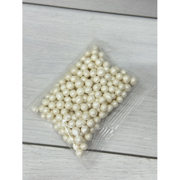 посипка дуті рисові кульки 7 мм білі перламутр. 50 грам