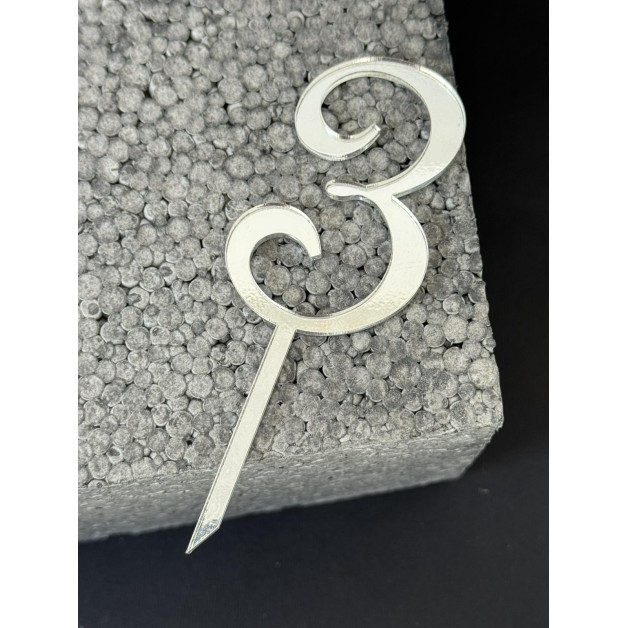 Топер пластик "3"-срібло