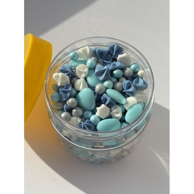 Посипка "Шокол. серця блакитні з рисовою посипкою та бізе" 100 г