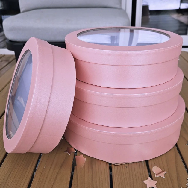 Коробка для зефіру подар. 22 см тем-рожева-6 см висота