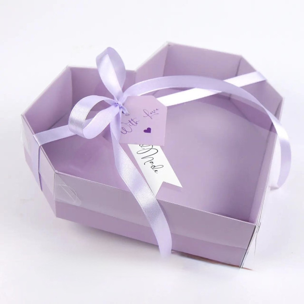 Коробка для зефіру подар. серце 23 см бузкова (складна)-6 см висота БЕЗ СТРІЧКИ 