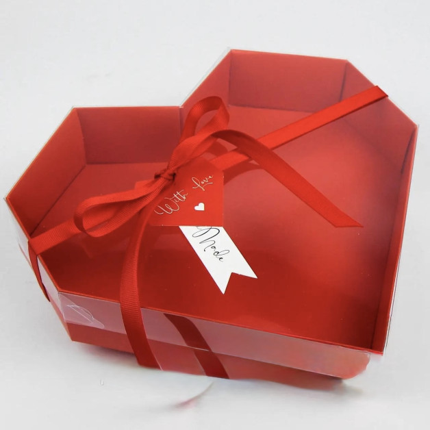 Коробка для зефіру подар. серце 28 см червона (складна)-6 см висота 