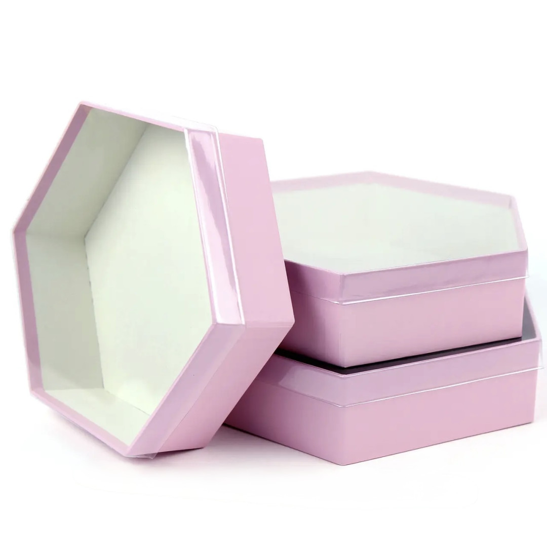Коробка для зефіру подар. шестигранна 28 см рожева