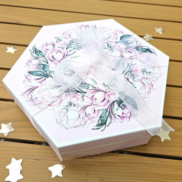 Весняна коробка з дверцятами (240*240*60 мм) піони рожева