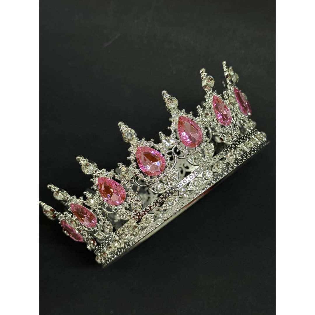 Корона 12 см срібна св-рожеве каміння №2