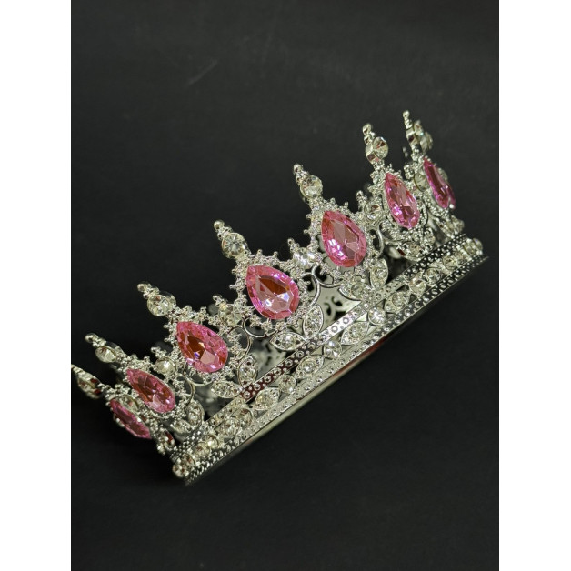 Корона 12 см срібна св-рожеве каміння №2