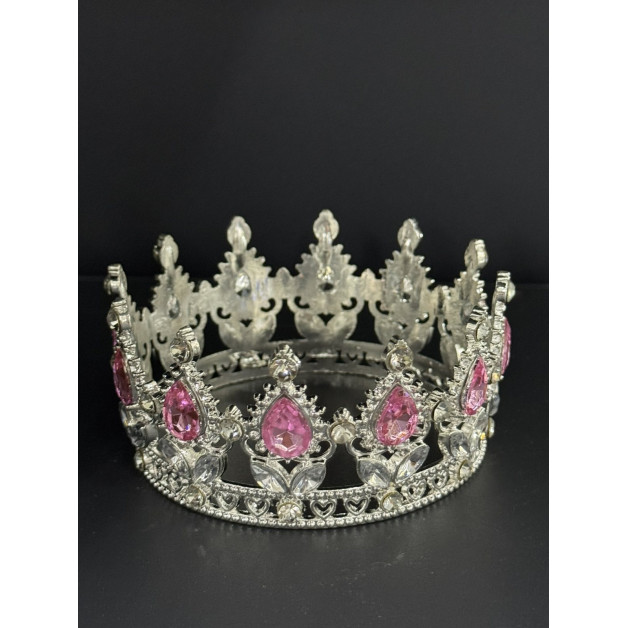 Корона 8 см срібна рожеве каміння