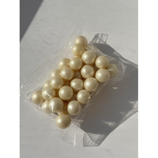 посипка шоколадні рисові кульки 10 мм білі перламутр. 50 грам (Туреччина)