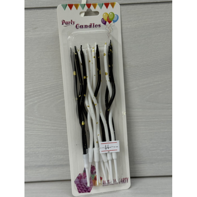 Свічки хвилясті чорно-білі з золотими краплями 12 шт