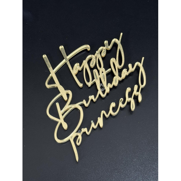 Топер пластик "Happy birthday princess"-золото