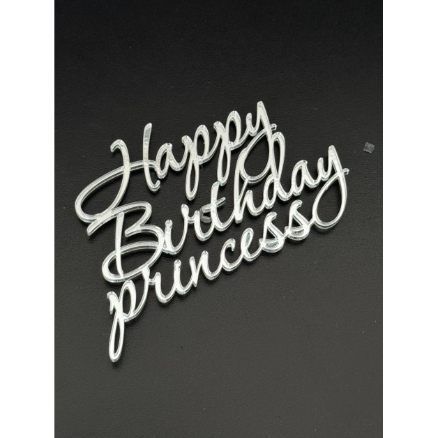 Топер пластик"Happy birthday princess"-срібло