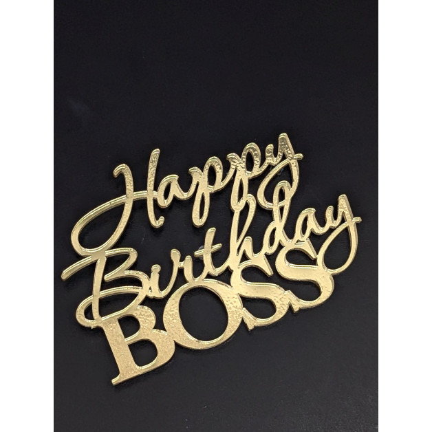 Топер пластик "Happy birthday BOSS"-золото