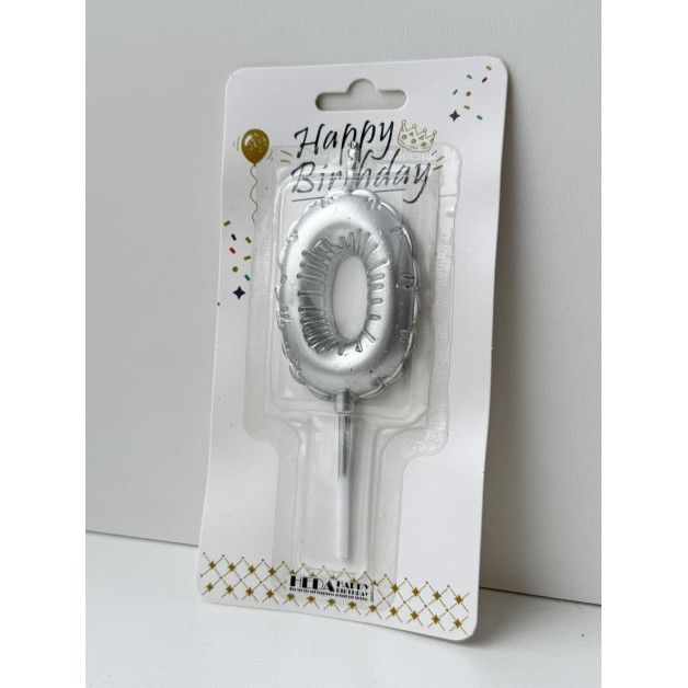 Свічка цифра срібна пов.кулька "0"