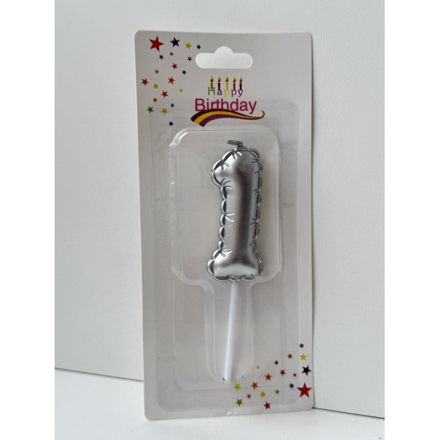 Свічка цифра срібна пов.кулька "1"