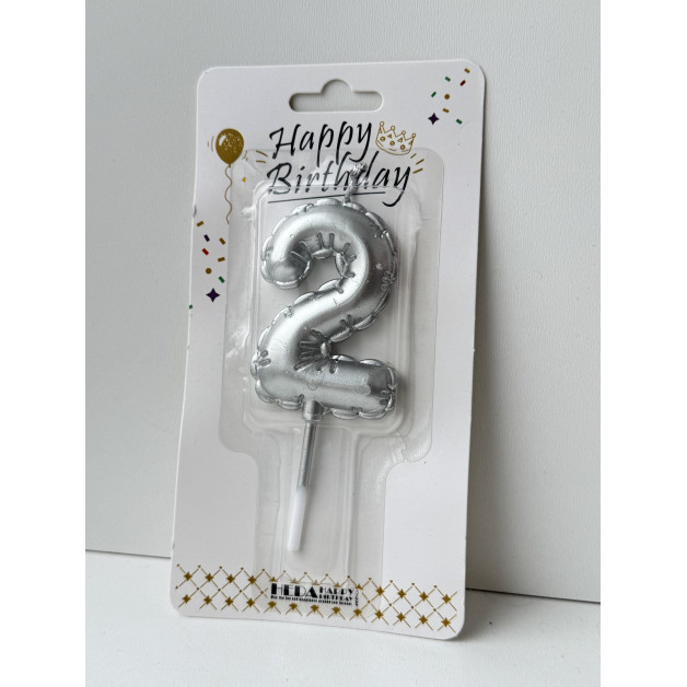 Свічка цифра срібна пов.кулька "2"