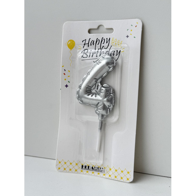 Свічка цифра срібна пов.кулька "4"