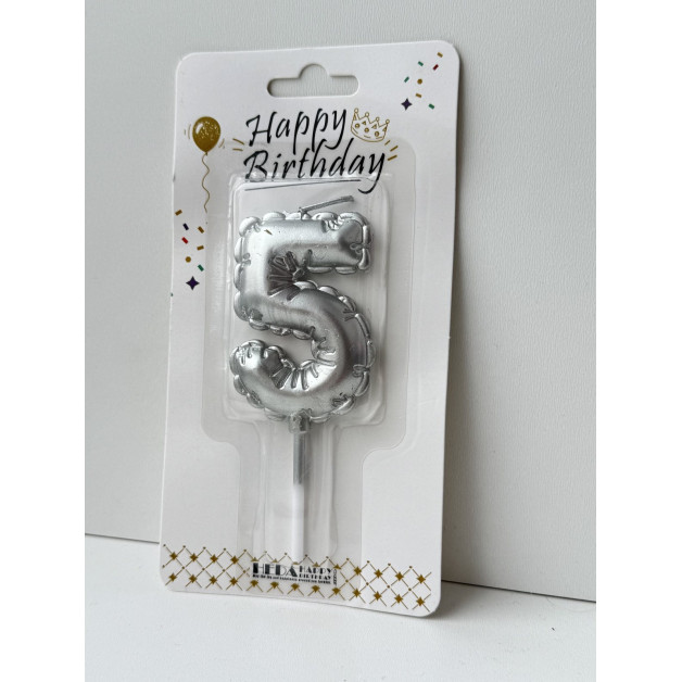 Свічка цифра срібна пов.кулька "5"