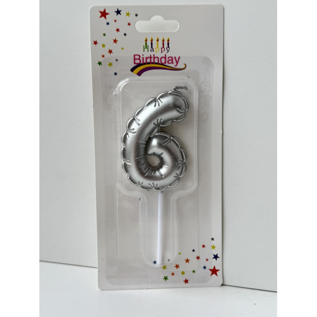 Свічка цифра срібна пов.кулька "6"