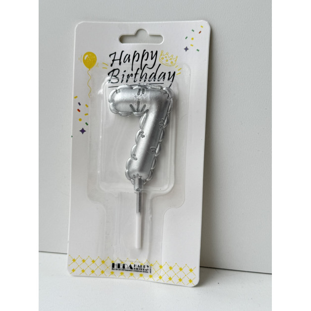 Свічка цифра срібна пов.кулька "7"