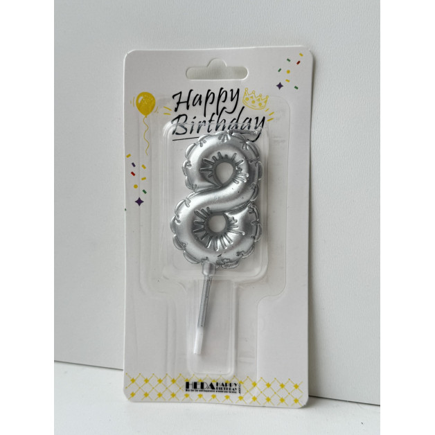 Свічка цифра срібна пов.кулька "8"