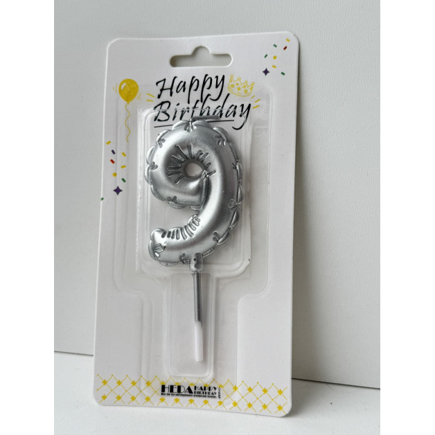 Свічка цифра срібна пов.кулька "9"