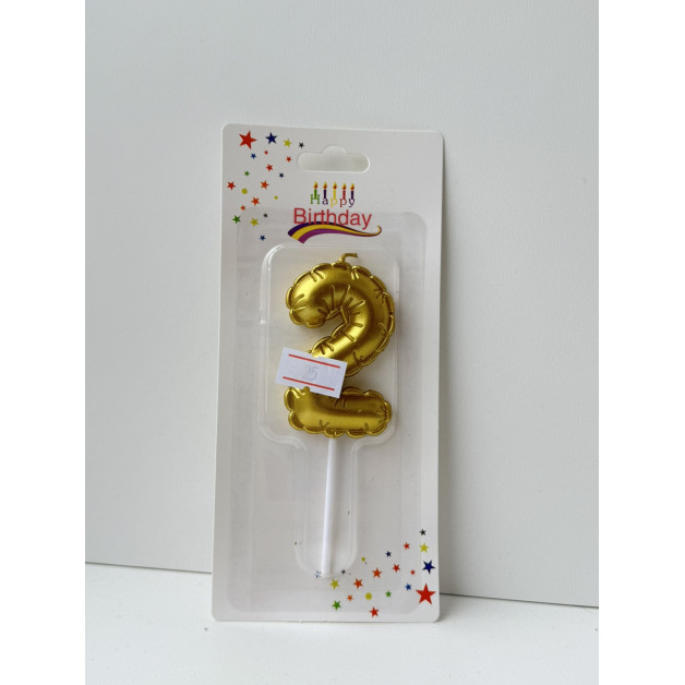 Свічка цифра золота пов.кулька "2"