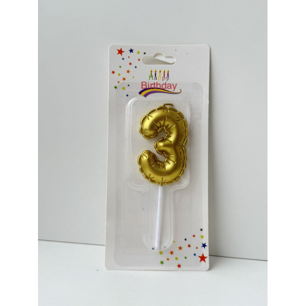 Свічка цифра золота пов.кулька "3"