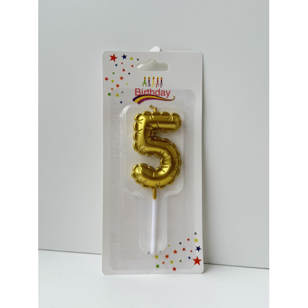 Свічка цифра золота пов.кулька "5"