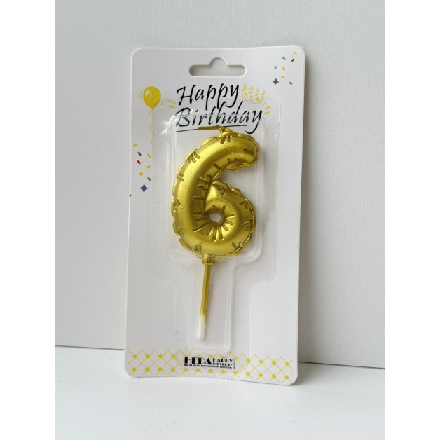 Свічка цифра золота пов.кулька "6"
