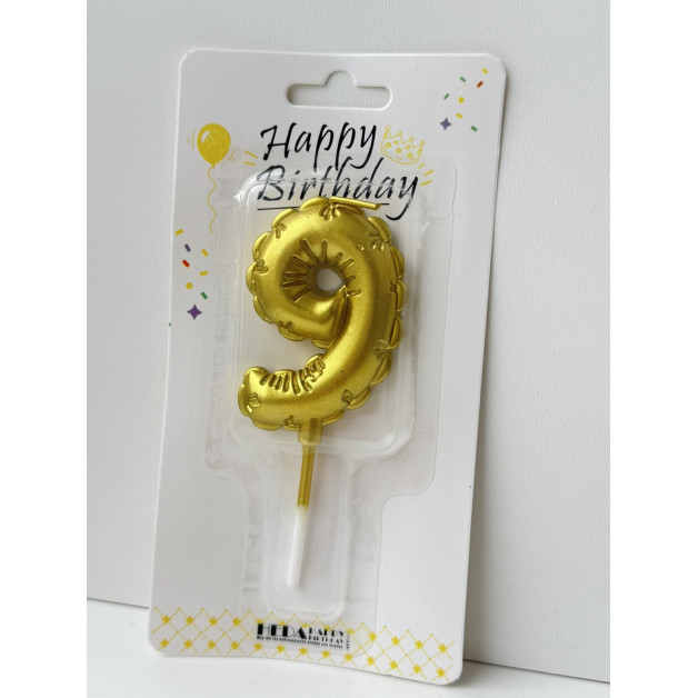 Свічка цифра золота пов.кулька "9"