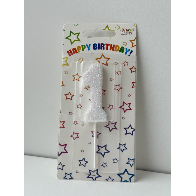 Свічка цифра біла 1