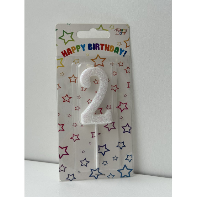 Свічка цифра біла 2