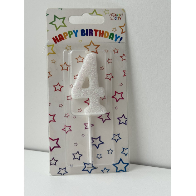 Свічка цифра біла 4