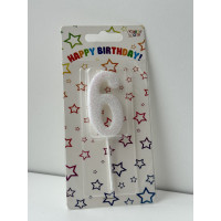 Свічка цифра біла 6