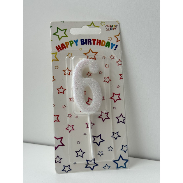 Свічка цифра біла 6