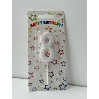 Свічка цифра біла 8