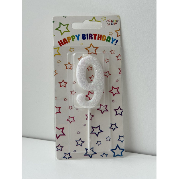 Свічка цифра біла 9