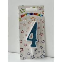 Свічка цифра біла бірюзовий глітер 4