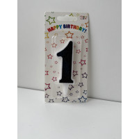 Свічка цифра біла чорний глітер 1