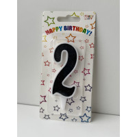 Свічка цифра біла чорний глітер 2