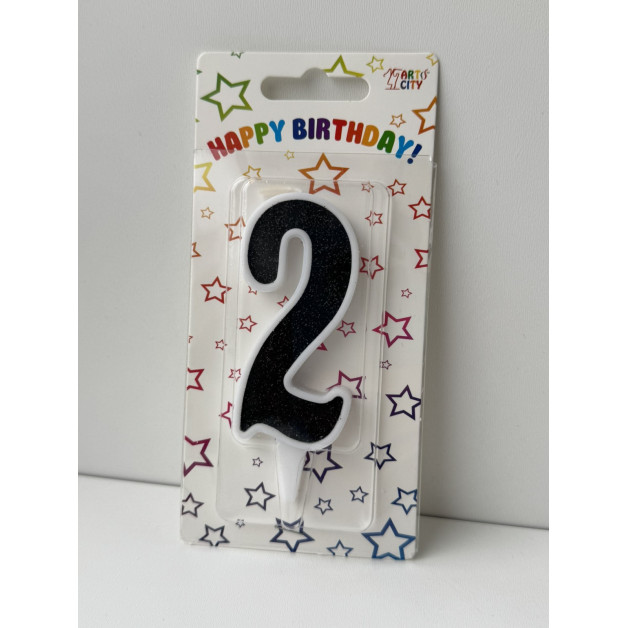 Свічка цифра біла чорний глітер 2