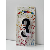 Свічка цифра біла чорний глітер 3