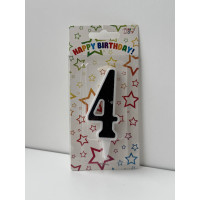 Свічка цифра біла чорний глітер 4