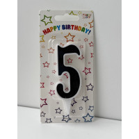 Свічка цифра біла чорний глітер 5