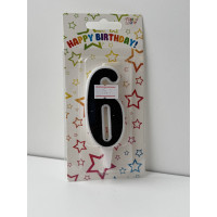 Свічка цифра біла чорний глітер 6