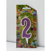 Свічка цифра біла фіолетовий глітер 2