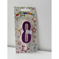 Свічка цифра біла фіолетовий глітер 8